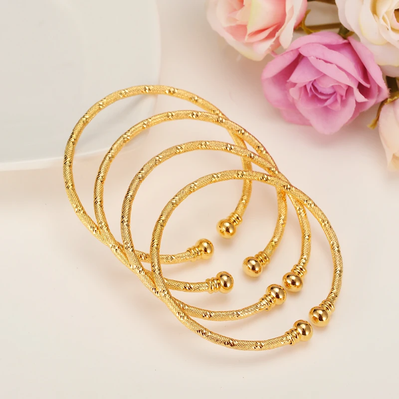 24K Baby Bangles Ethnic Gold Color Dubai Bangles Kids Bracelet Luxury Bracelet Gold anklet Bracelet Child Jewelry Birthday Gift