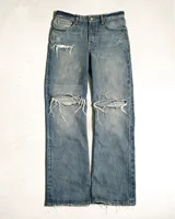 Y2k American Retro Hollow Hole Design Washed Jeans Men And Women Hip Hop High Street Style Distressed Straight Wide Leg Pants 3
