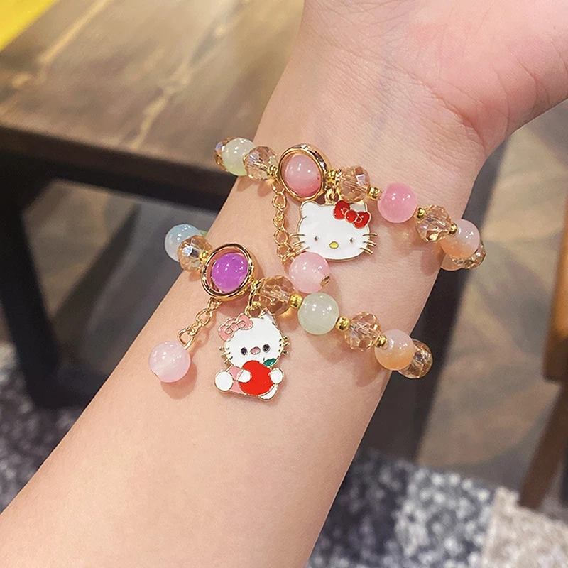 Sanrio My Melody Kuromi Cinnamoroll Handmade Crystal Beaded Bracelet Cartoon Cute Charms Bangle For Girlfriend Jewelry Gifts