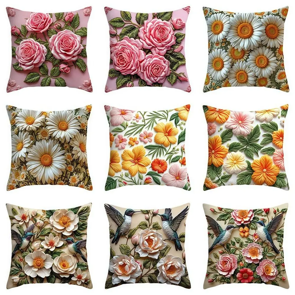 2D Floral Flowers Patters Pillowcase Rose Pattern 45x45cm Sofa Cushion Cover Butterfly Lifelike Pillow Cloth Cover Sofa Decor
