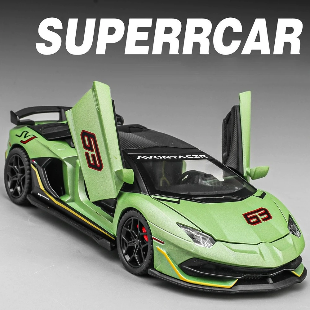 รถโมเดล Lamborghini SVJ63 Atlantic ของเล่นหล่อโลหะผสม มีเสียง มีไฟ ดึงหลังวิ่งได้ ประตูเปิดได้ ของสะสมยอดนิยม