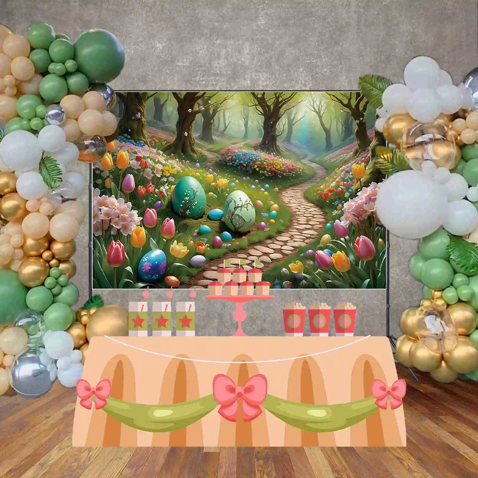 MOON.QG Spring Happy Easter Photography Backdrop Garden Flower Fence Egg Party Photo Background Professional Studio Photocall