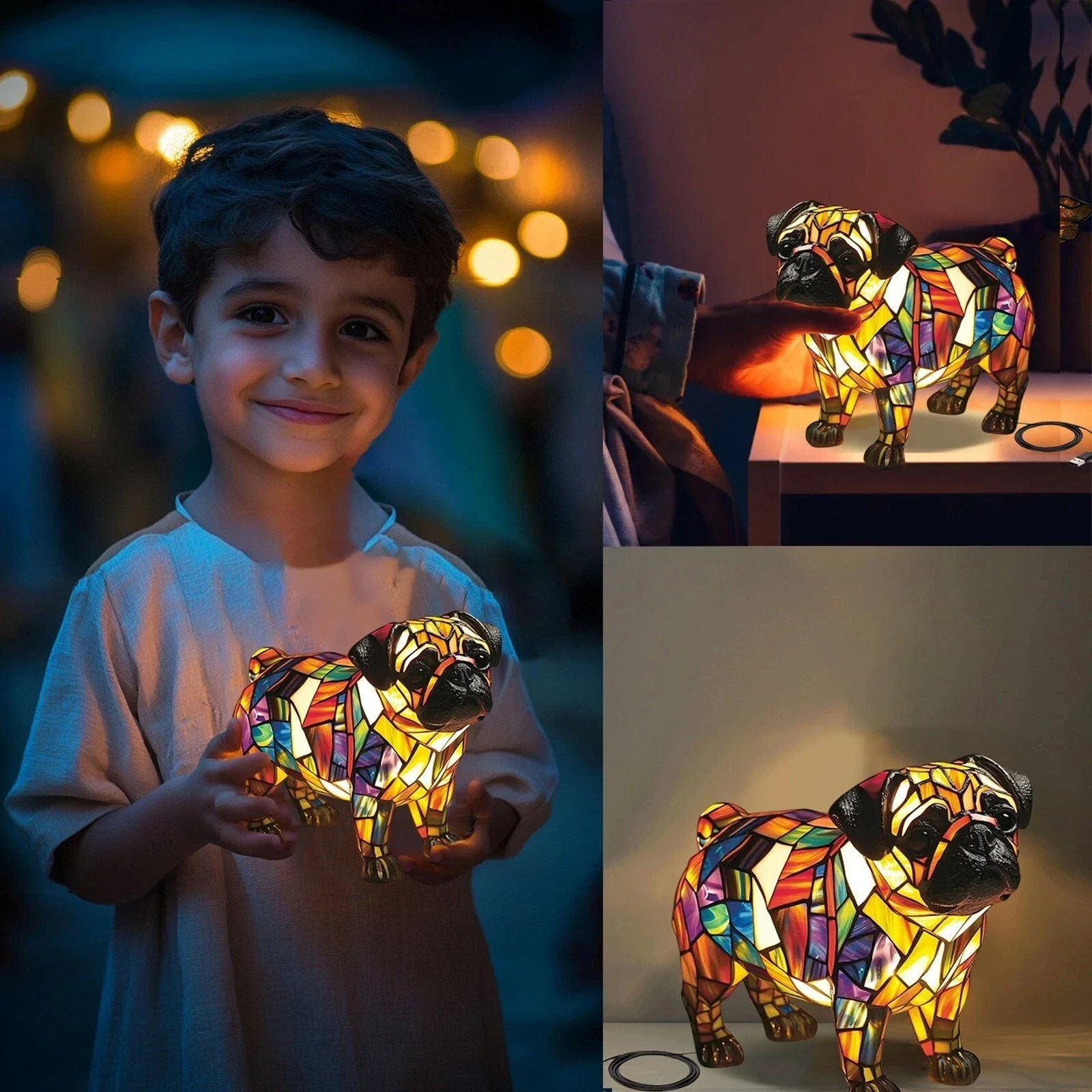 Pet Lamp Magical Corgi Dog Ranch Glowing Night Light Beautiful Light Bedside Table Lamp With USB Retro Home Decor