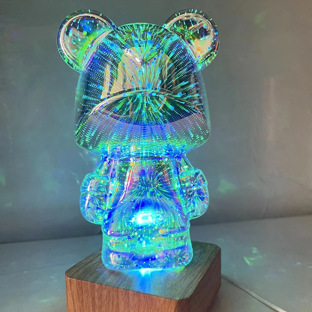 Bearbrick Figure Creative 3D Glass Neon Atmosphere Light Night Lamp Bedroom Living Room Decoration Mood Lighting