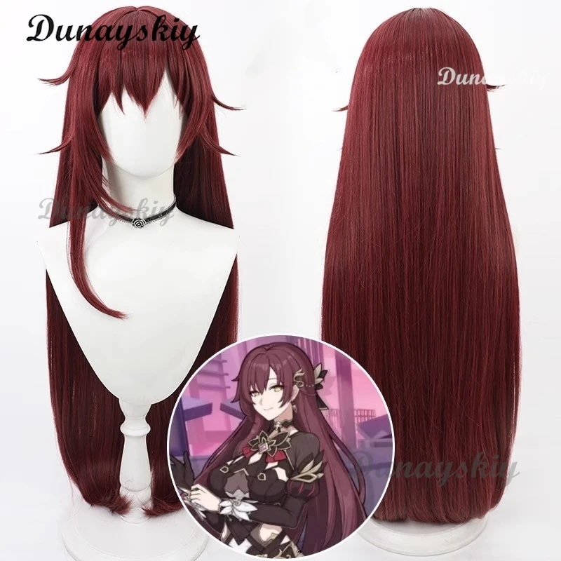 Honkai Impact 3 Eden Cosplay Wig 90cm Long Burgundy Red Heat Resistant Synthetic Hair Halloween Party Carnival Role Play