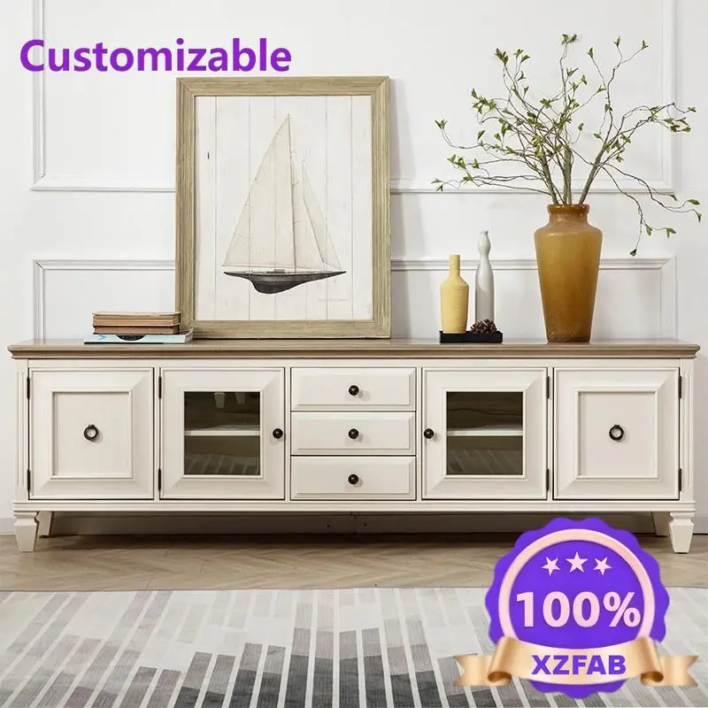 Factory Direct 2026 American Internet celebrity TV cabinet Mediterranean pure solid wood furniture double color matching