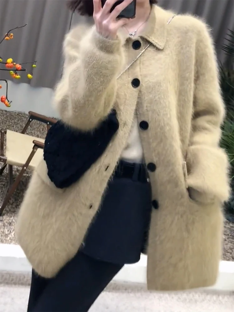 

Korean Sle Soft Plu Stand Collar Jaet Large Size Faionable Age-Defng Versatile Top for Autumn Winter Commute