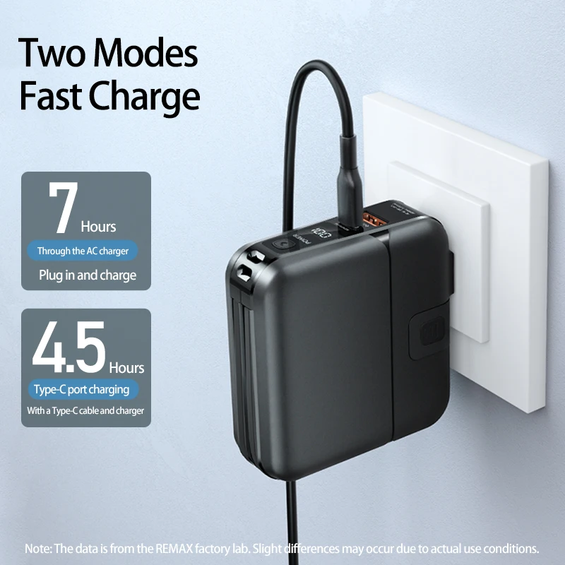 Remax-Powerbank com cabo tipo C, bateria externa, carregador rápido, adaptador, plugue AC, 15000mAh, PD22.5 W, apto para telefone, Xiaomi, Huawei