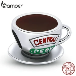 BAMOER 925 Sterling Silver Coffee Cup Charm Cartoon Central Perk Bead for Original Bracelet Bangle Women Office Lady DIY Jewelry