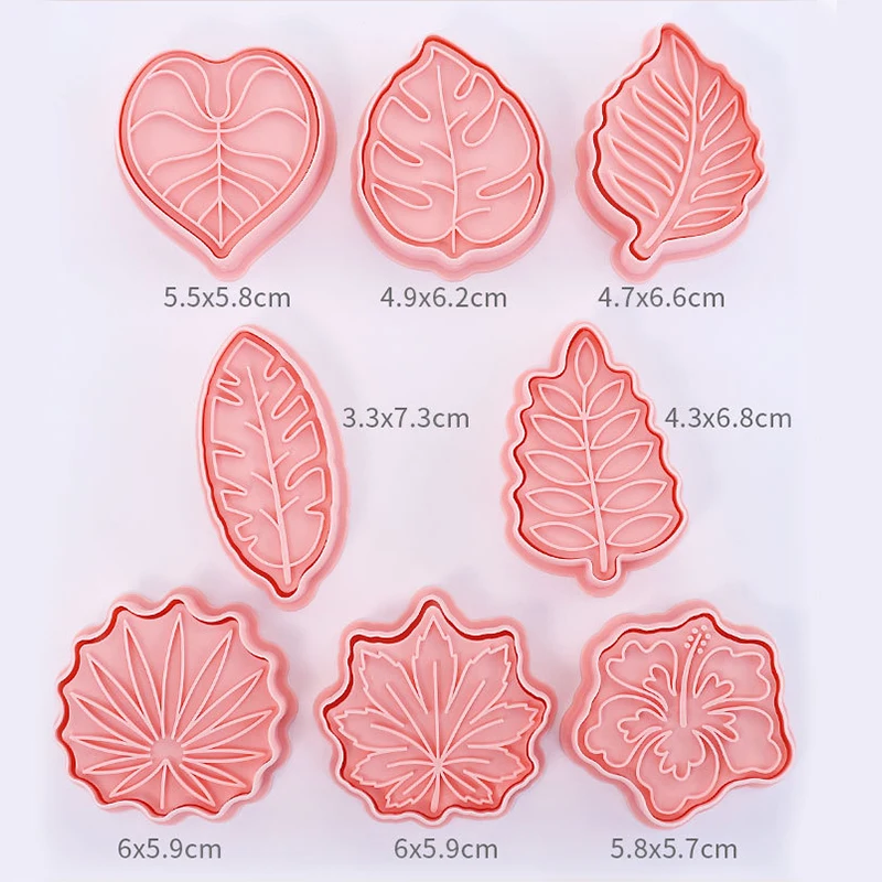 8pcs/set Tropical Leaf Cookie Cutters Plant Hawaiian Palm Leaf Biscuit Mold Cookie Stamps Baking Mold DIY Kitchen Baking Tools