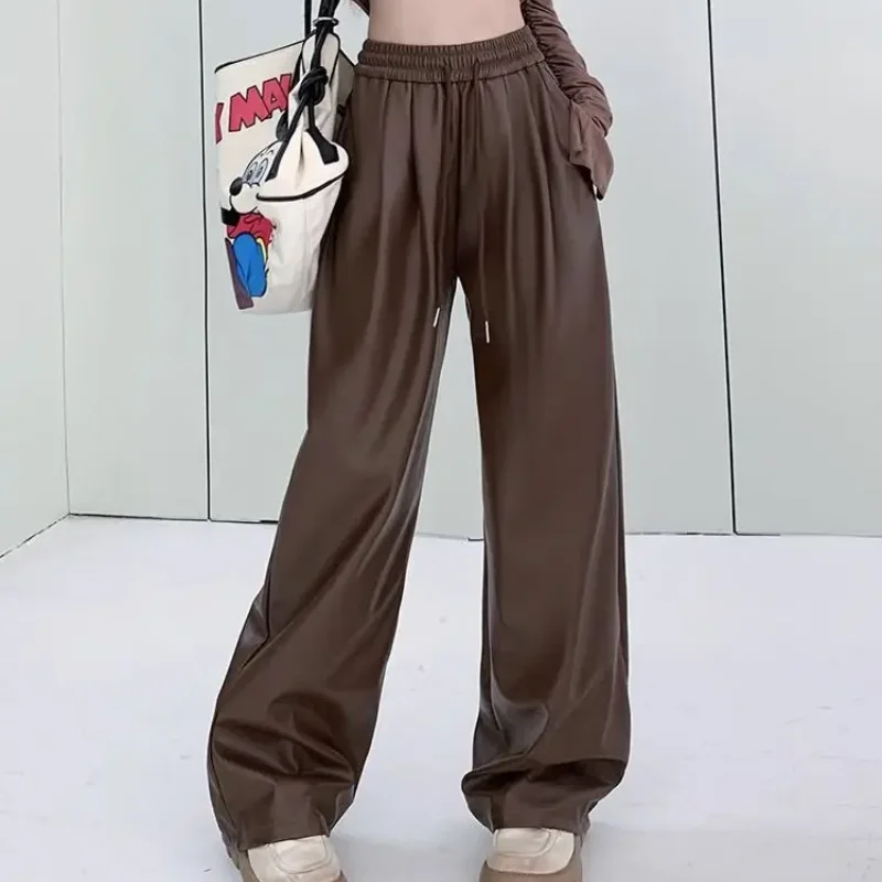 Baggy New In Women's Pants Loose PU Leather Female Trousers High Quality Outfits Autumn Casual Harajuku Xxl Aesthetic Classic G