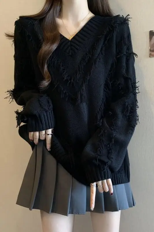 

Women's Clothing V-Neck Knitwear Sweater Autumn and Winter Plus Size Loose Tops Long Sleeves Fashion New Comfortable