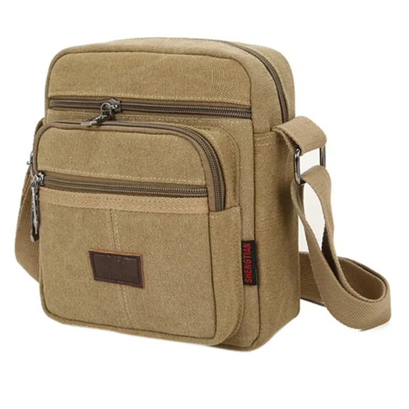 Retro Men Travel Flap Bag Male Solid Color Casual Crossbody Bag Canvas School Zipper Shoulder Bag