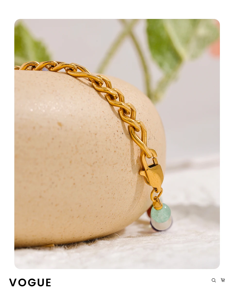 Yhpup Wasserdichte, stilvolle, bunte Natursteinperlenkette, Edelstahl-Halskette für Frauen, exquisiter handgefertigter Schmuck, neu – Detail 10