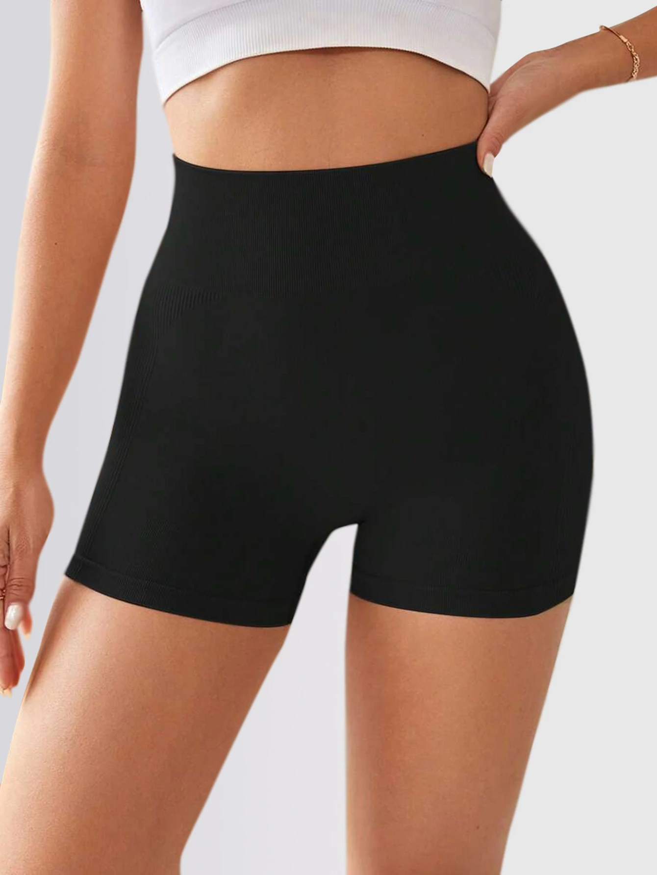 Women's High Waist Stretch Large Size Yoga Shorts Sports Running Seamless Black Hip Casual Pants Cycling Three Pants