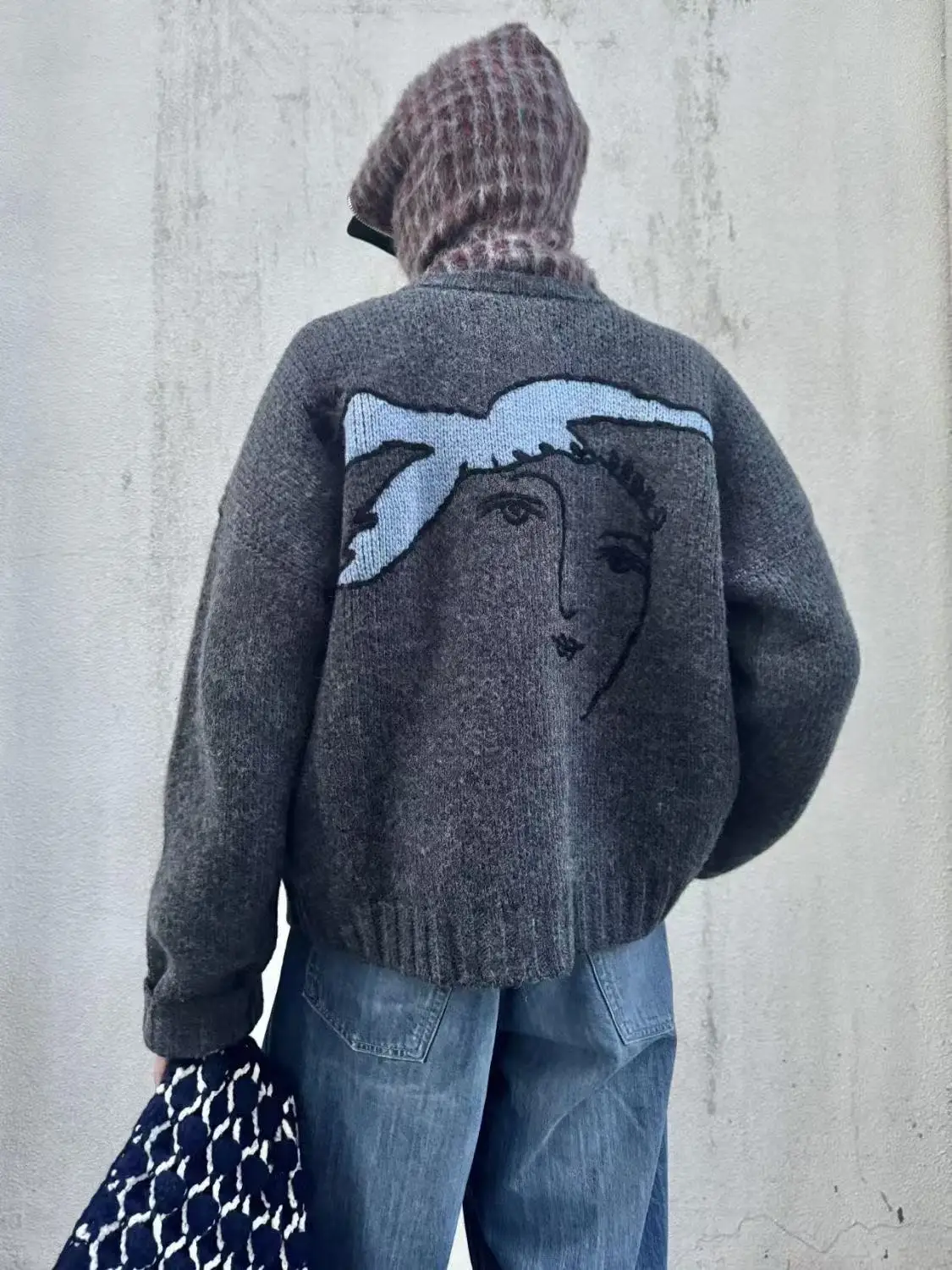 

Men's Casual Knitted Loose Fit round Ne Open Cardigan Sweater Autumn Winter Faion Comfortable Breathable Zipper Closure