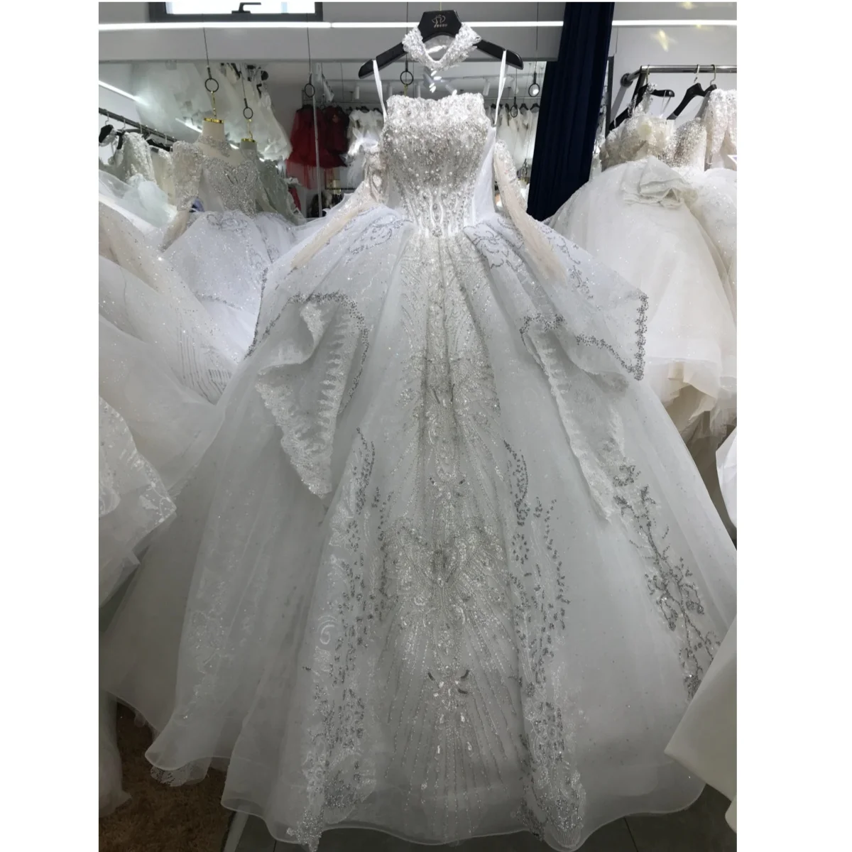 Kisswhite Xlove Collection customized15days ship it out heavy beads ball gown gray glitters princess square neckline bridal gown