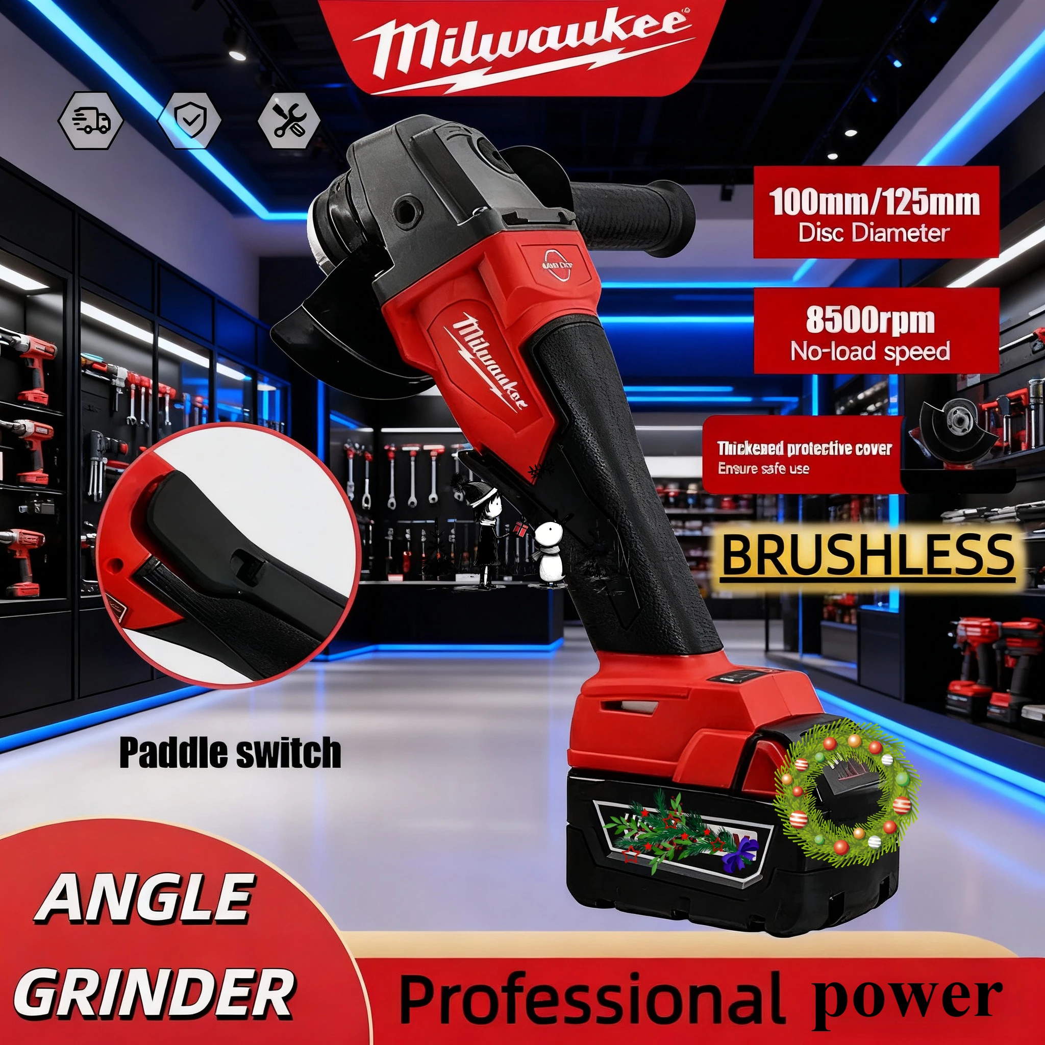 

Original Milwaukee M18 125mm Brushless Angle Grinder with Auxiliary Handle-Variable Speed Multi-Function Cutting Polishing ToolS
