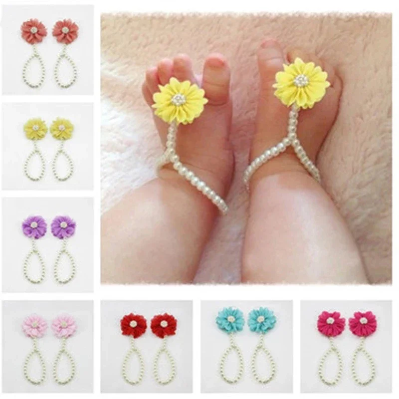 2024 Baby Kids cavigliere di perle scarpe gioielli di moda con fiori catena del piede neonato accessori colorati a piedi nudi carino