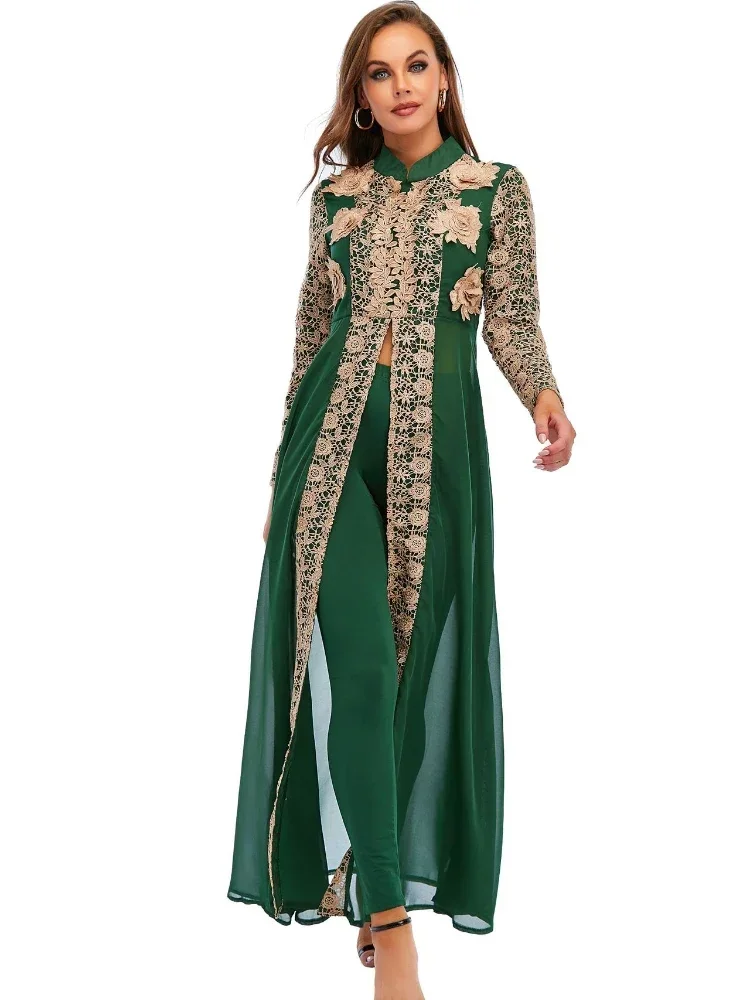 Elegante Abab 2 piezas Vestido pantalón conjuntos Abaya Dubai mujeres musulmanas Vestido Turquía bata islámica Longue Mujer Abayas Kaftan Niqab Vestido