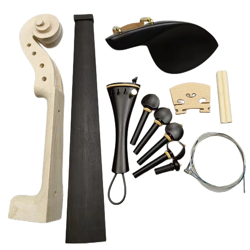 Complete Set Violin Assembly Accessories Head Neck Fingerboard Bridge Tailpiece Pegs Chinrest With Clamp Soundpost String 4/4