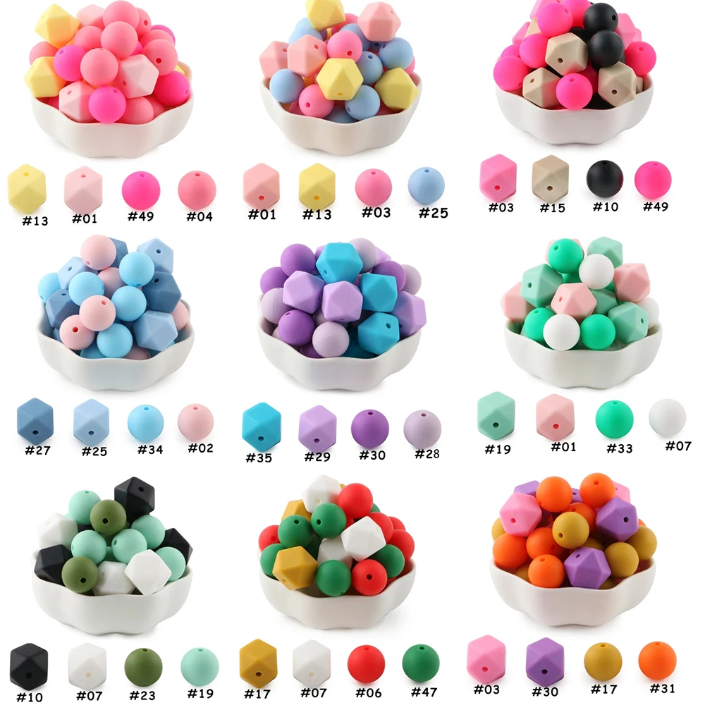 

20Pcs 15mm Round Silicone Beads 14mm Hexagon Bead For Jewelry Making DIY Necklace Bracelets Jewelry Accessories