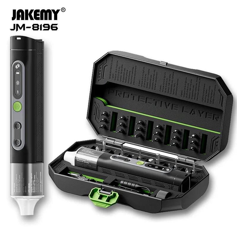 JAKEMY JM-8196 Precision Electric Screwdriver Set Flashlight 4-Gear Torque Rechargeable Cordless Screw Driver Phone Repair Tools