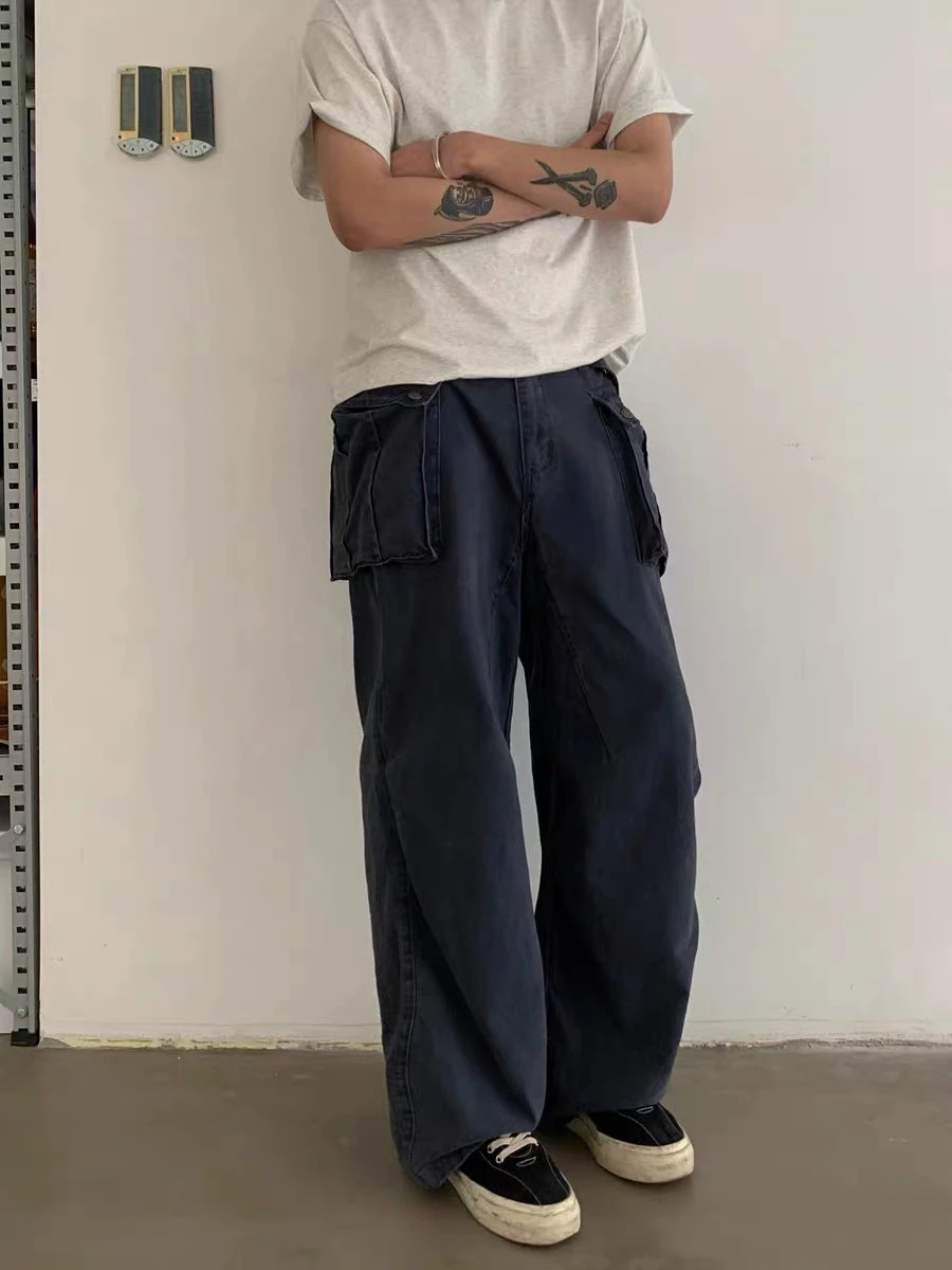 

Retro American Waed Vintage Work Pants Adjustable Waist Loose Straight Leg Casual Pants for Men And Women