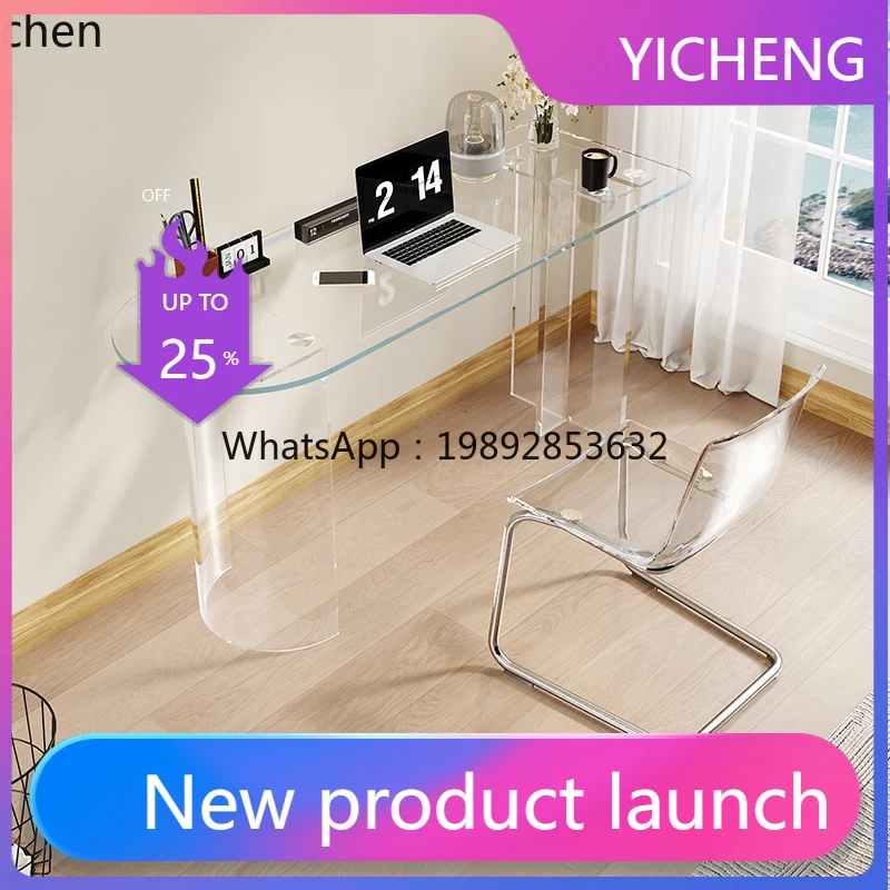 

LYY acrylic suspended computer desk small apartment long desk casual glass office study table