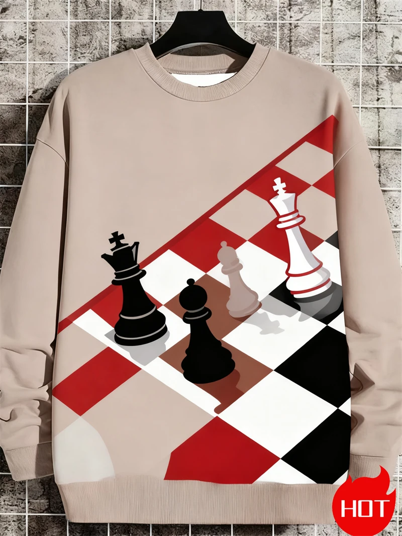 

3D Printed Fashion Chess Sweatshirts For Men Funny Chessman Graphic Pullovers Casual Round Neck Hoodies Oversized Sportswear Top