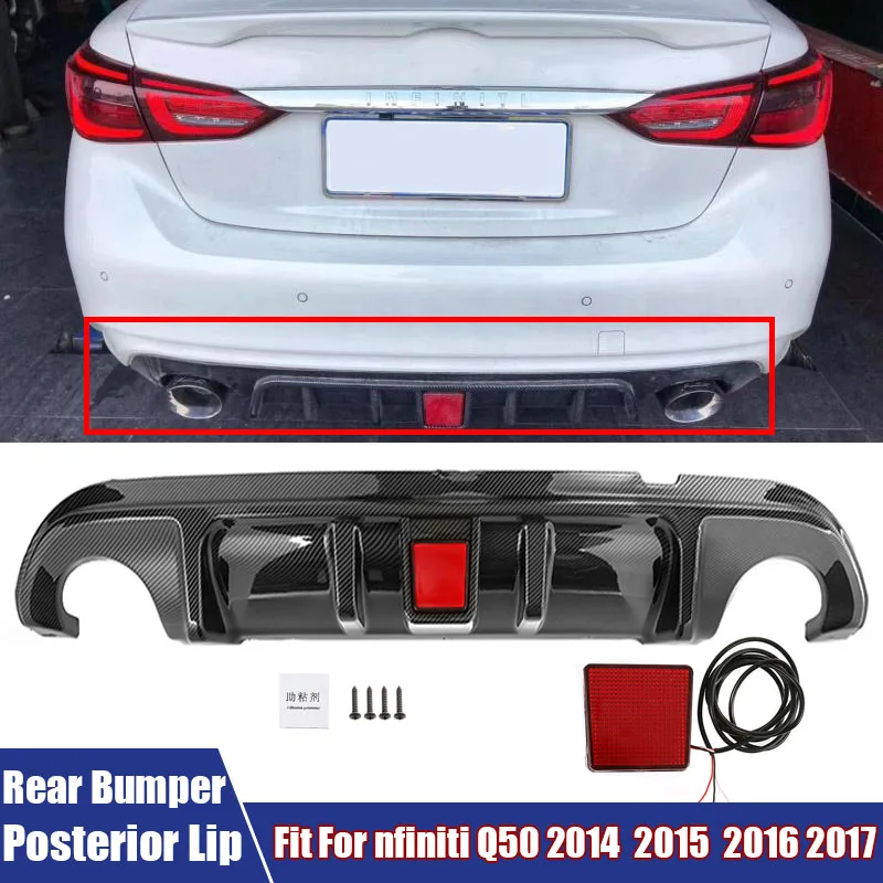 

Car Accessories Rear Bumper Modification Posterior Lip With Car Light For Infiniti Q50 2014-2017 Rear Bumper Diffuser Spoiler