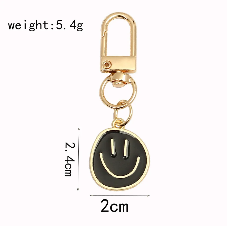 Lovely Smile Face Keychain Cute White Purple Yellow Pink Blue Black Enamel Metal Key Ring Bag Pendant Accessories Women Girl