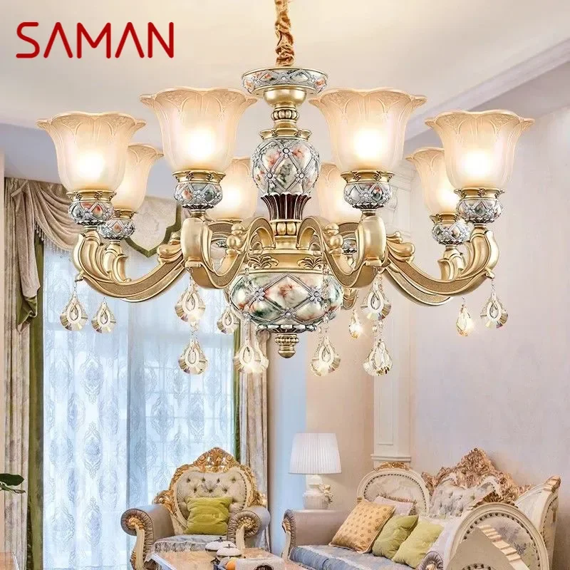 

SAMAN Европейская Роскошная Подвесная Лампа Для Гостиной Американский Ретро Ресторан Спальня Вилла Отель Магазин Одежды Кафе Люстра