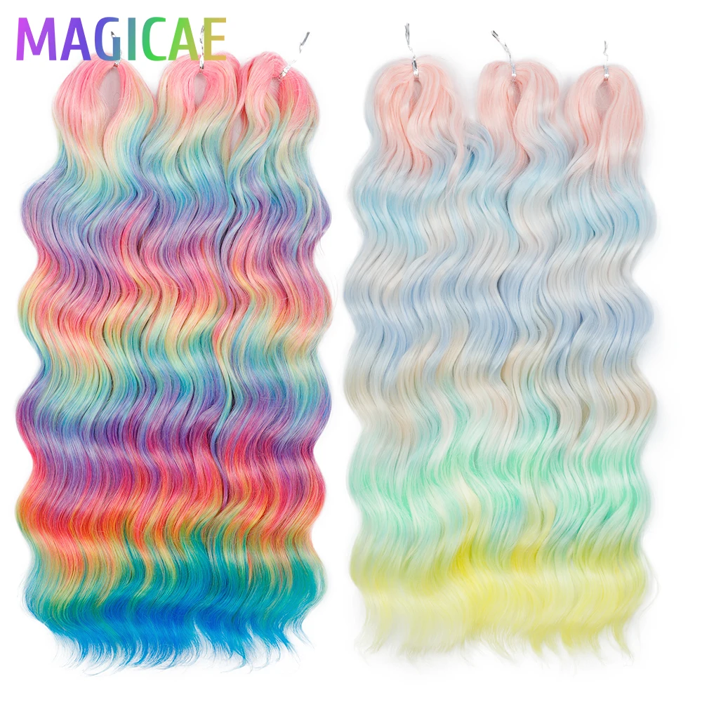 

Anna 24Inch Rainbow Loose Deep Wave Crochet Braiding Ombre Sliver White Brown Synthetic Hair Extension Body Wavy Braids Hair