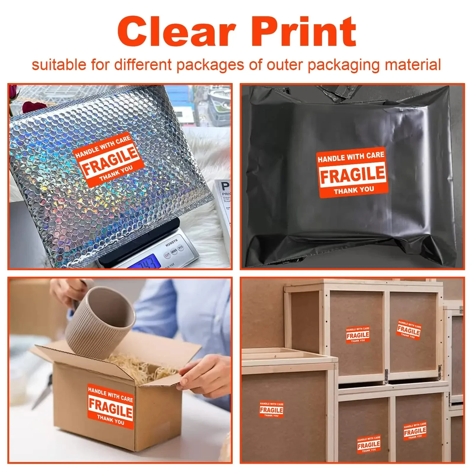 2 Rolls Fragile Glass Warning Stickers - Permanent Adhesive Handle With Care Labels for Shipping Packages