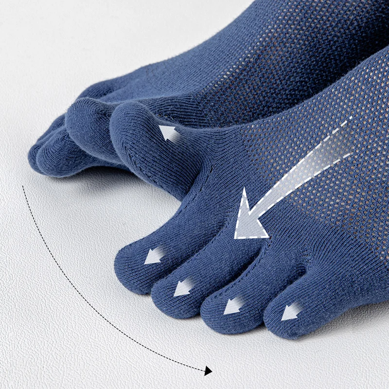 3Pairs Running Men\'s Open Toe Socks Elastic Short Solid Cotton Sweat-absorbing Man Five Finger Invisible Low Cut Boat Ankle Sock