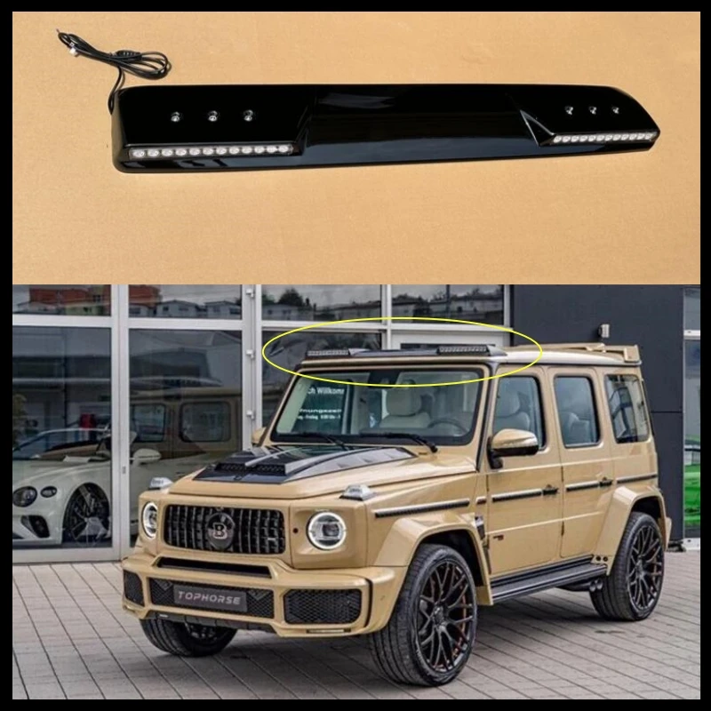 ABS Bright Black Front Roof Wing Top Lip Spoiler For Mercedes Benz G Class W464 G350 G400 G500 G550 G63 2019+ With Light Refits