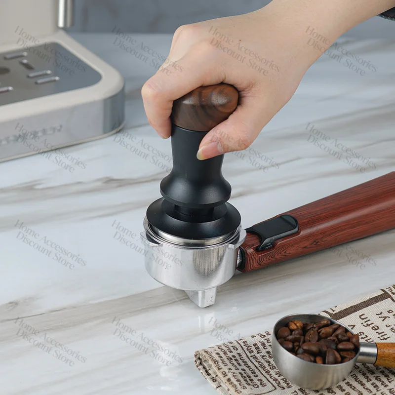 51/53/58 MmWalnut Handle Elastic Powder Press Constant Force Powder Press Hammer Stainless Steel Italian Balance Dispenser