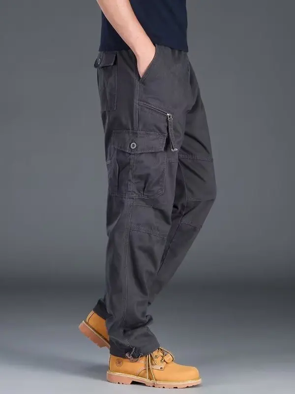 Outdoor Men's Work Trousers Multi-Pocket Loose Straight Leg Casual Pants Wear-Resistant Large Size Comfortable Long Pants
