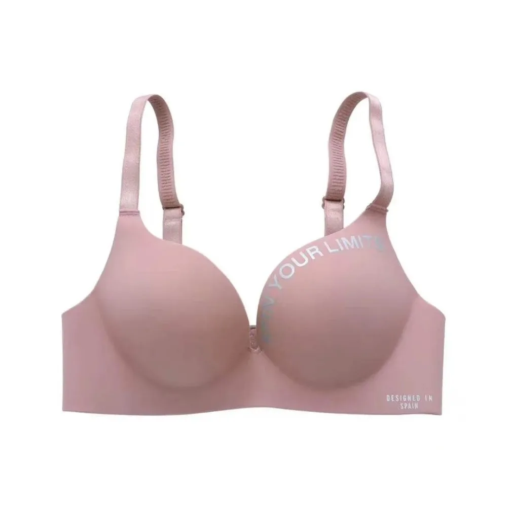 Soft Letter Pattern Women Deep V Bras Seamless Anti Sag Push Up Bralette Beauty Back Sports Bras 3/4 Cup Bra Summer