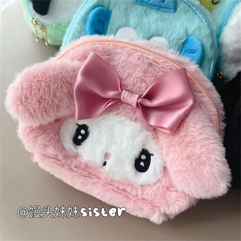 Sanrio High Capacity Cosmetic Bag Kuromi My Melody Cinnamoroll Pom Pom Purin Cartoon Plush Bag Handbag Cosmetic Storage Bag