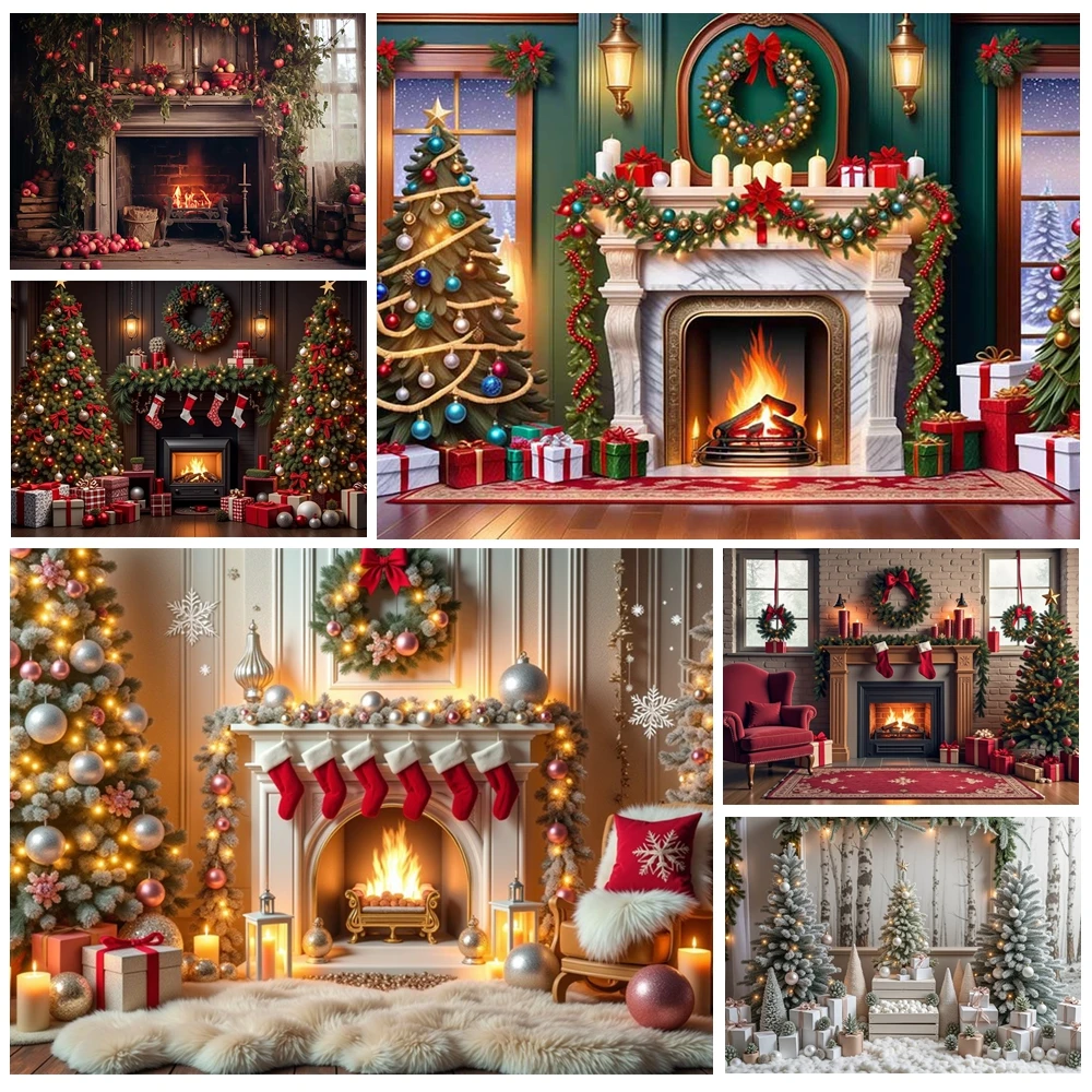 

MOON.QG Merry Christmas Photo Background Fireplace Apples Pink Sock Photography Backdrop Photozone Accessories Photoshoot Booth