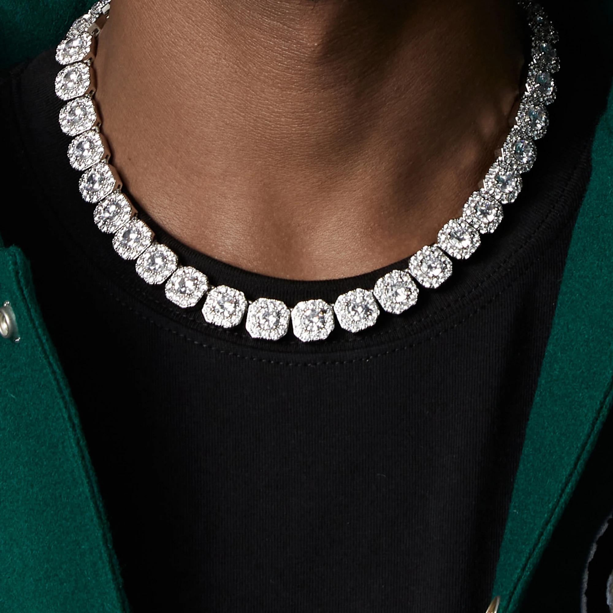 New 5A cubic zirconia iced out bling hip hop men jewelry full ice CZ cluster tennis necklace bracelet set hiphop jewelry