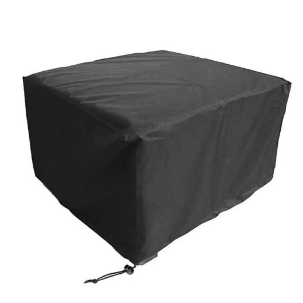 210D Oxford Outdoor Cover Waterproof Square Design for Patio Tables For Chairs Drawstring Bottom Black 120x120x74cm