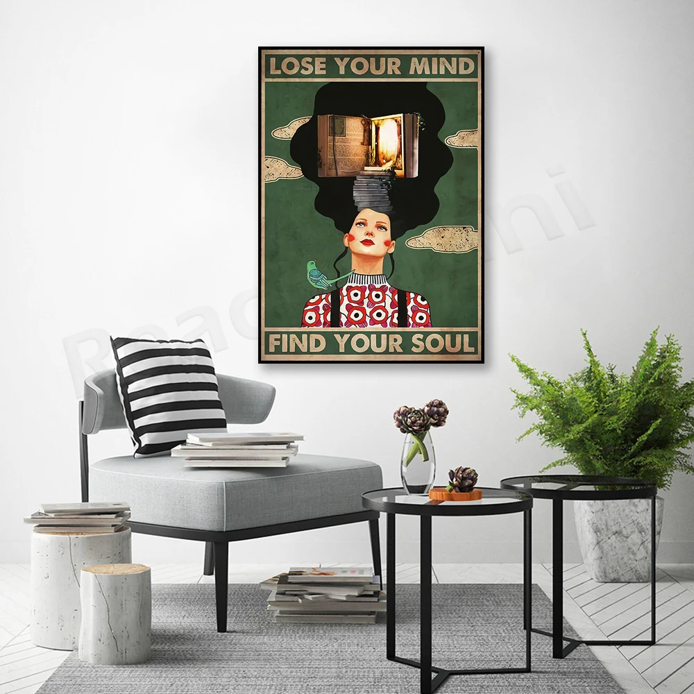 girls lose their minds find your soul blue nature, pothead art for girls, retro poster wall art canvas impression gift