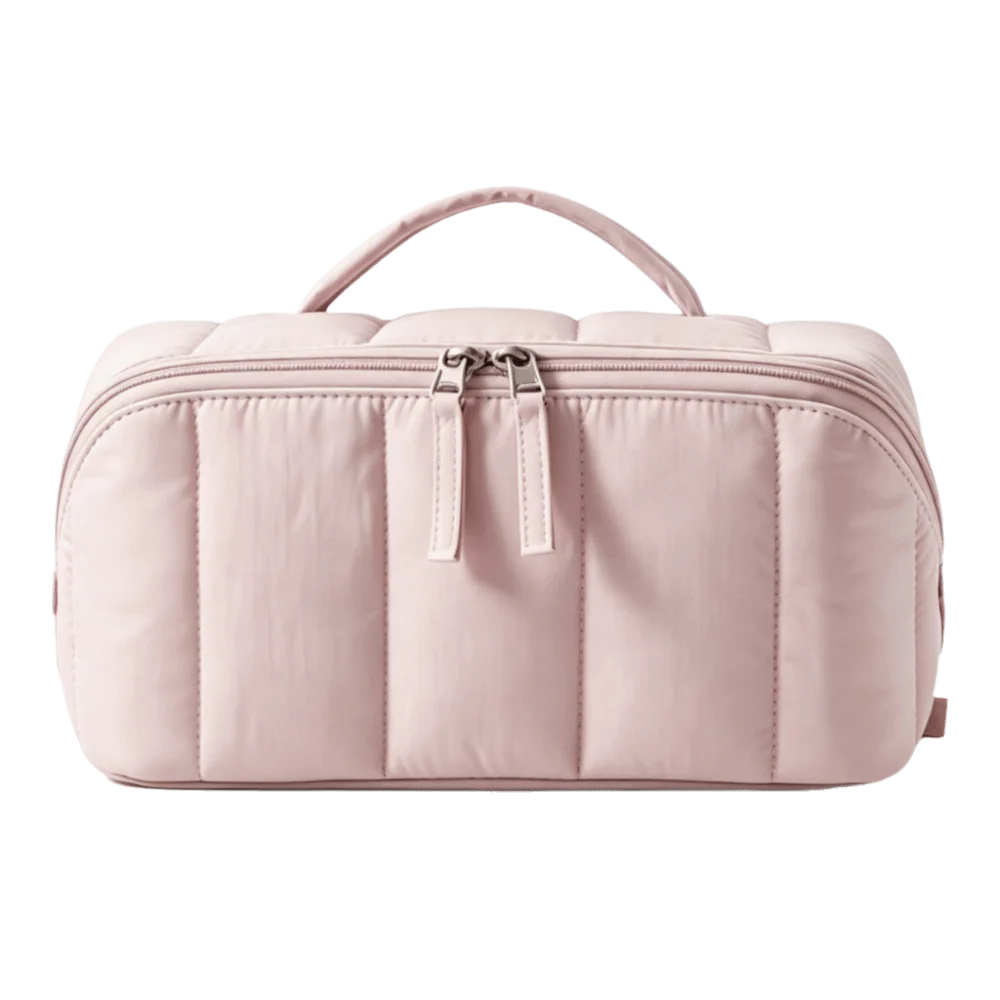 Cute Water-resistant Puffy Padded Makeup Bag Large Capacity Open Flat Toiletry Bag Quilted Portable Cosmetic Case Travel