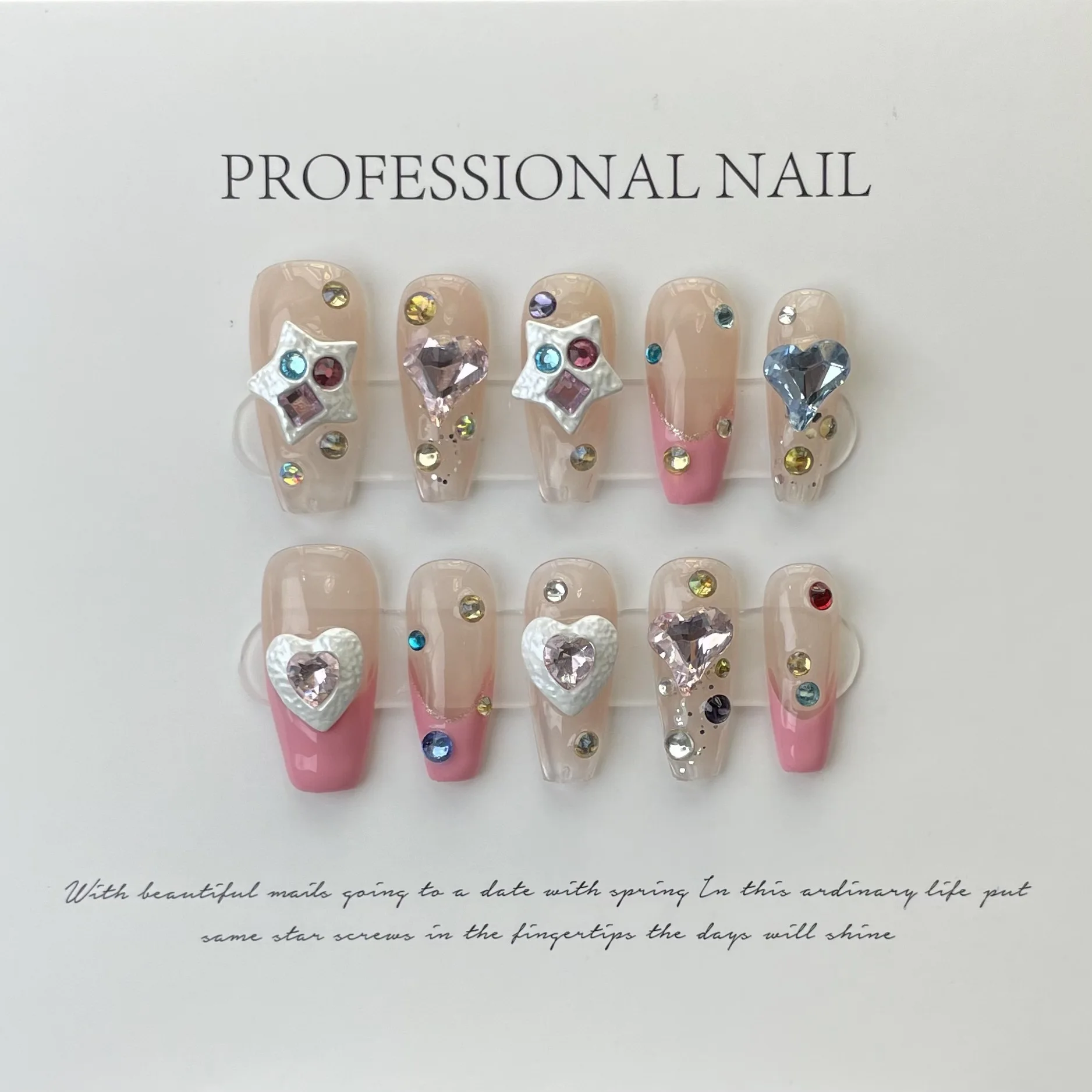 

561-575 Number Handmade French False Press On Nail With Rhinestones Full Cover Ballerina Korean Manicure Wearable Fake Nails