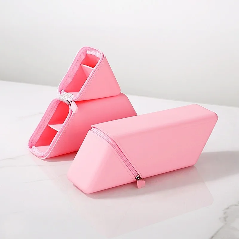 1PC Silicone Pencil Case Large Capacity Student Pencil Case Gradient Rectangular Stationery Organizer Pencil Bag Office Supplies