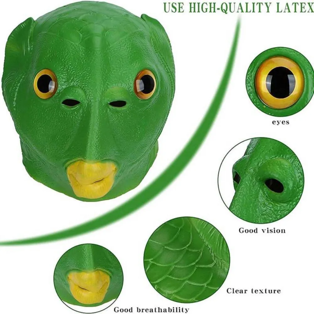 Dress Party Funny Cosplay Halloween Cosplay Costume Mask Fish Face Cover Fish Head Mask Toy Green Fish Headgear Party Helmet