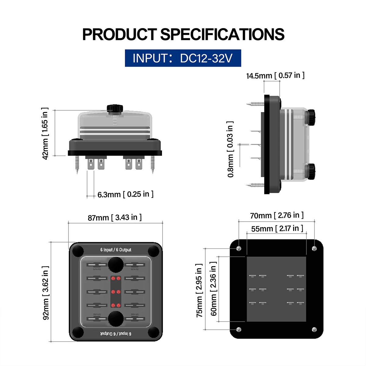 Waterproof Grade IP66 Car Fuse Car Boat 6 Way Bracket Fuse 12v 24v Modified Fuse Box Terminal Block with LED Light /2 Input Wire